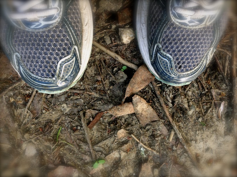 My feet, happily clad in my Brooks running shoes